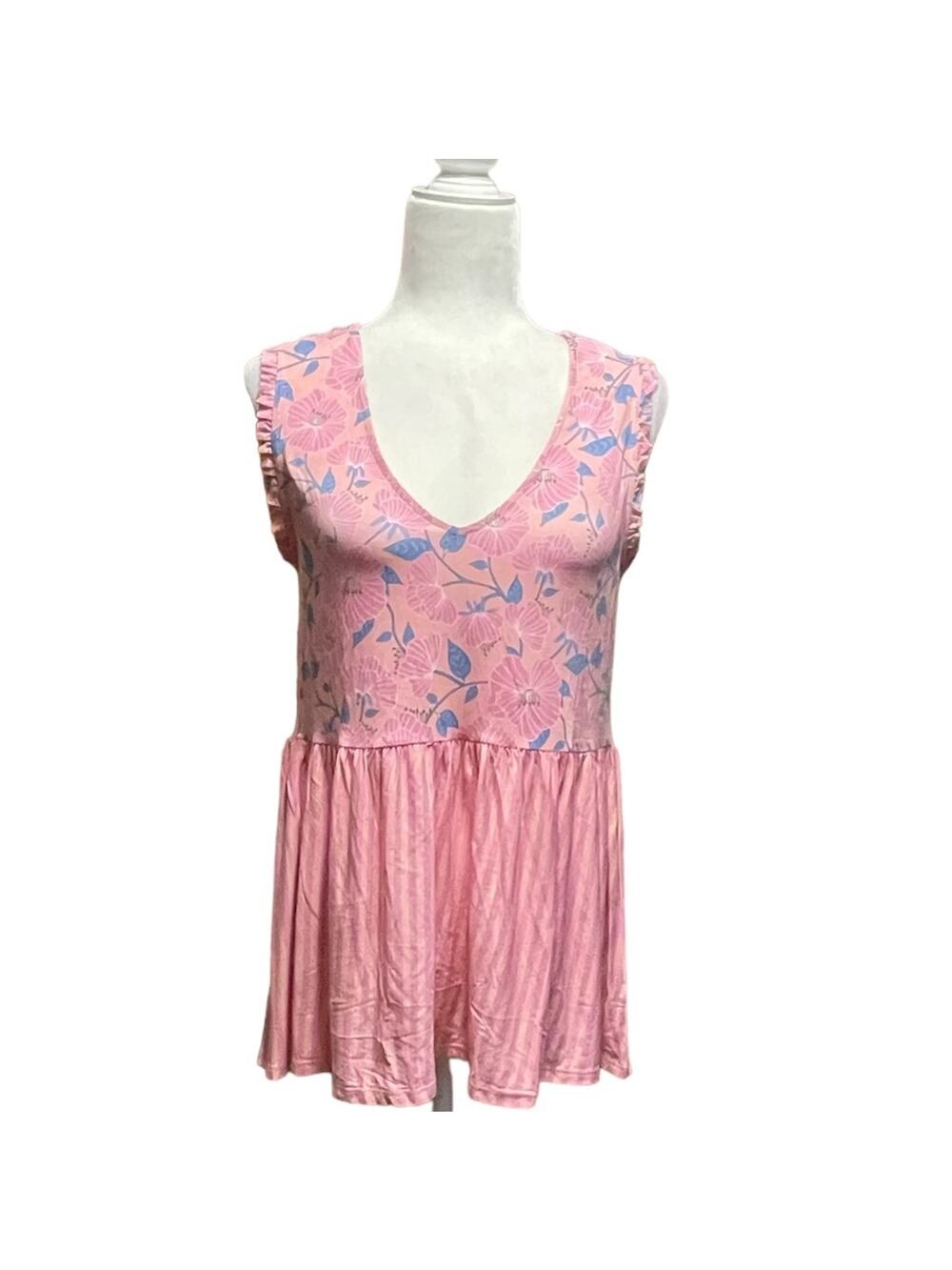 Matilda Jane NWT Size Medium Pink Floral Solid Sleeveless V Neck Blousen Top